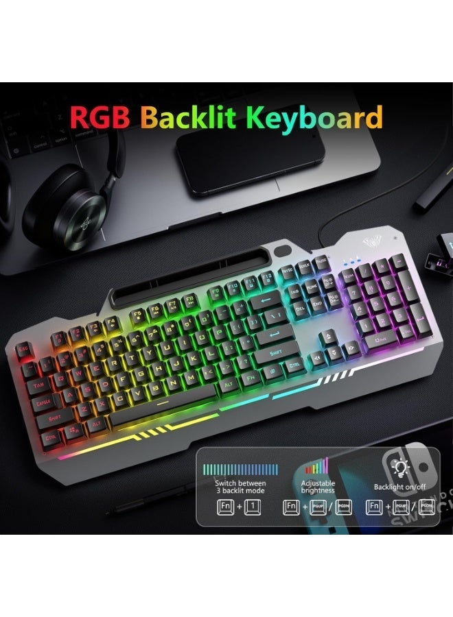 AULA T102 104-Key Gaming Keyboard & Mouse Combo – RGB Backlit, Metal Panel, Waterproof Design, USB Wired for PC, Mac & Xbox - Image 2