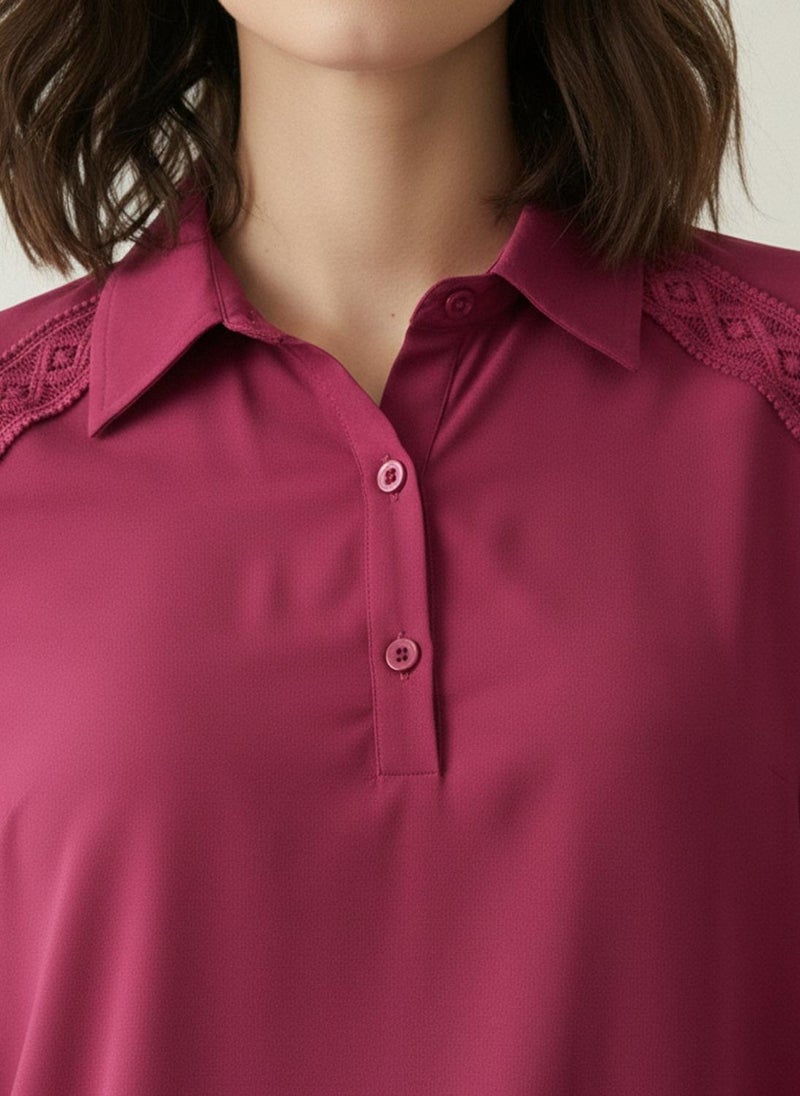 Globus Women's Pink Bishop Sleeves Casual Top with Shirt Collar and Lace Details - Image 5