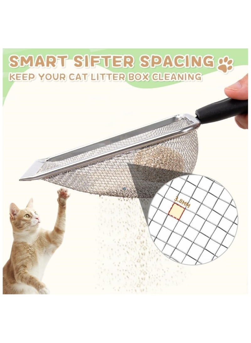 NANAO Cat Litter Scoop,Sturdy Litter Cleaner Corner Shovel,Stainless Steel Mesh Litter Shovel,Easy to Clean Reptile Terrarium Sand Waste,Beach Shovel(Black) (2 Pcs) - Image 2