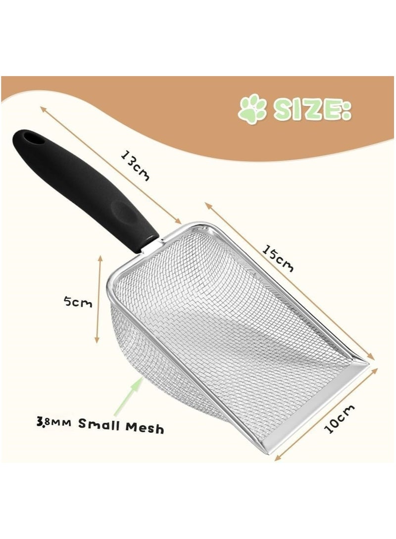 NANAO Cat Litter Scoop,Sturdy Litter Cleaner Corner Shovel,Stainless Steel Mesh Litter Shovel,Easy to Clean Reptile Terrarium Sand Waste,Beach Shovel(Black) (2 Pcs) - Image 3