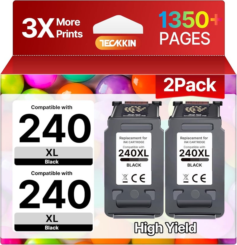 خرطوشة حبر 240XL سوداء بديلة لخرطوشة حبر Canon 240xl السوداء PG-240 Canon 240XL لخراطيش حبر Canon MG3620 PIXMA MG3620 TS5120 MG3220 MG3520 MG2120 MX472 MX452 (عبوة من 2 أسود) - Image 1