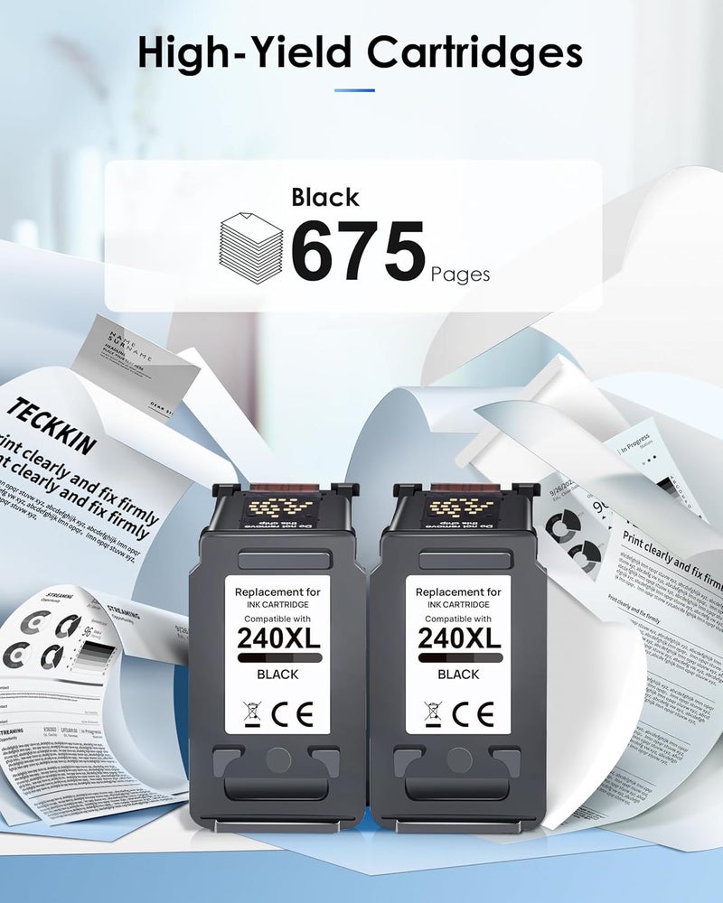 خرطوشة حبر 240XL سوداء بديلة لخرطوشة حبر Canon 240xl السوداء PG-240 Canon 240XL لخراطيش حبر Canon MG3620 PIXMA MG3620 TS5120 MG3220 MG3520 MG2120 MX472 MX452 (عبوة من 2 أسود) - Image 3
