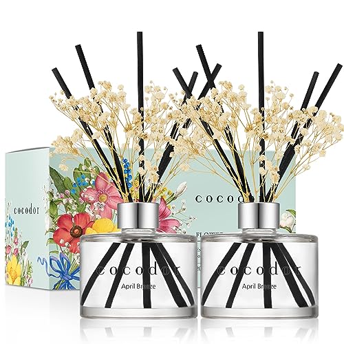 COCODOR Preserved Real Flower Reed Diffuser/April Breeze / 6.7oz(200ml) / 2 Pack/Reed Diffuser Set, Oil Diffuser & Reed Diffuser Sticks, Home Decor & Office Decor, Fragrance and Gifts - Image 1