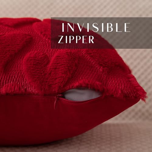 DFXSZ Valentines Pillow Covers 18x18 inch Set of 2 Valentines Day Decoration Red Heart Soft Plush Faux Fur Jacquard Throw Pillows for Bedroom Sofa Holiday Festivals Home Decor PTK017A18 - Image 2
