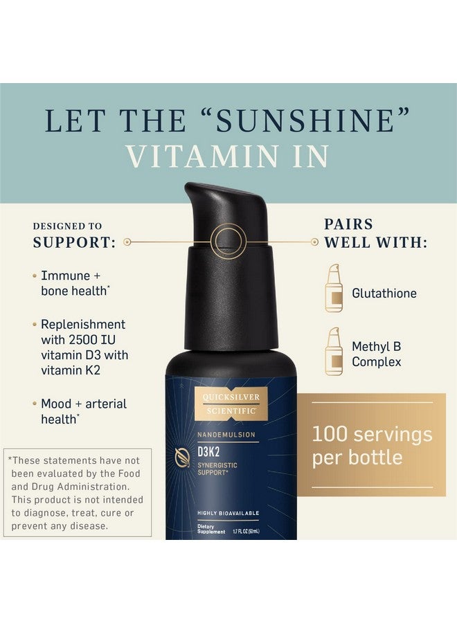 Quicksilver Scientific Nanoemulsified D3K2 Emulsified Liquid Vitamin D3 + K2 Mk7 Liposomal Supplement For Heart Bone Health + Immune Support Bioactive 2500Iu For Enhanced Absorption (1.7Oz/50Ml) - Image 3