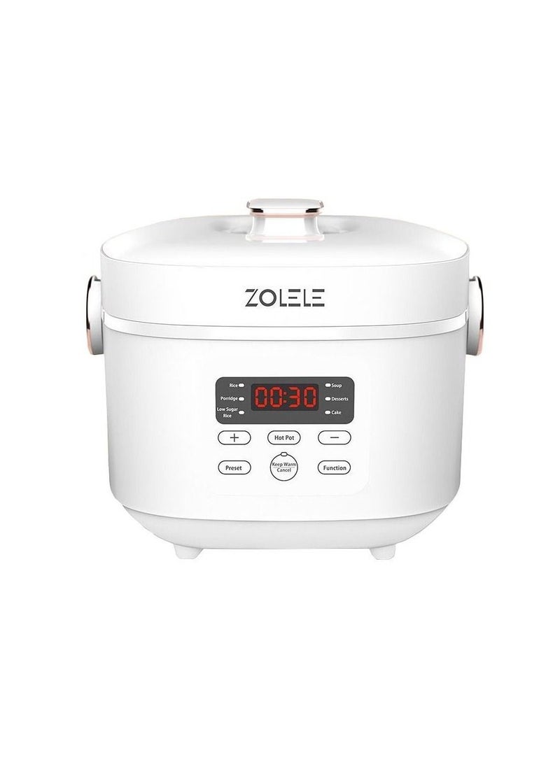 ZOLELE - ZB500 Multifunctional Electric Rice Cooker With 3L Capacity Smart Low Sugar Rice Cooker Micro-Computer Button Double Inner Pot 700W Power - White - Image 1