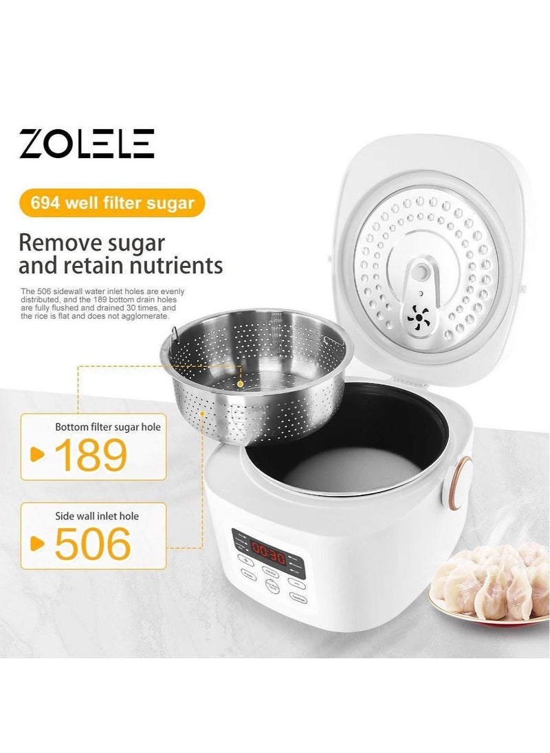 ZOLELE - ZB500 Multifunctional Electric Rice Cooker With 3L Capacity Smart Low Sugar Rice Cooker Micro-Computer Button Double Inner Pot 700W Power - White - Image 1
