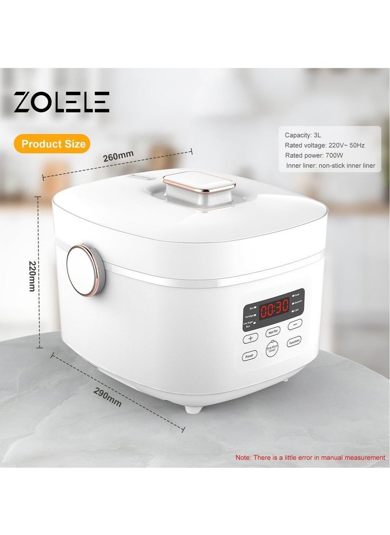 ZOLELE - ZB500 Multifunctional Electric Rice Cooker With 3L Capacity Smart Low Sugar Rice Cooker Micro-Computer Button Double Inner Pot 700W Power - White - Image 1