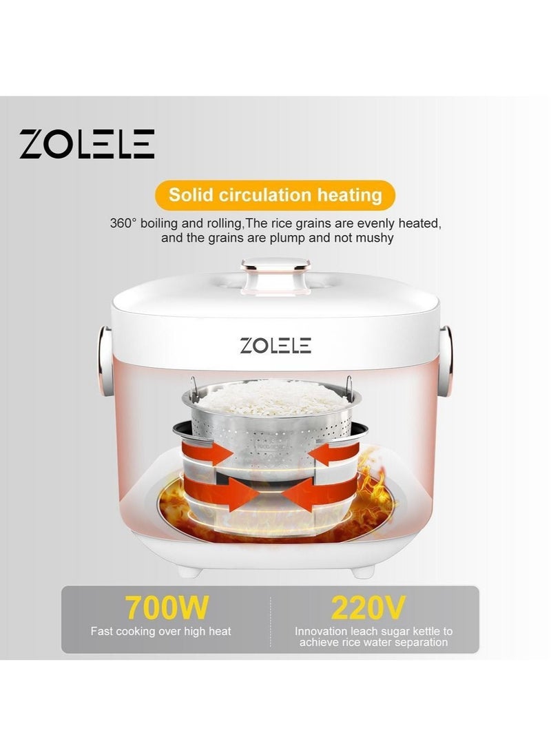 ZOLELE - ZB500 Multifunctional Electric Rice Cooker With 3L Capacity Smart Low Sugar Rice Cooker Micro-Computer Button Double Inner Pot 700W Power - White - Image 1