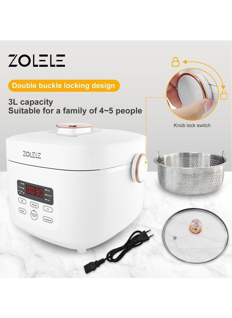 ZOLELE - ZB500 Multifunctional Electric Rice Cooker With 3L Capacity Smart Low Sugar Rice Cooker Micro-Computer Button Double Inner Pot 700W Power - White - Image 1