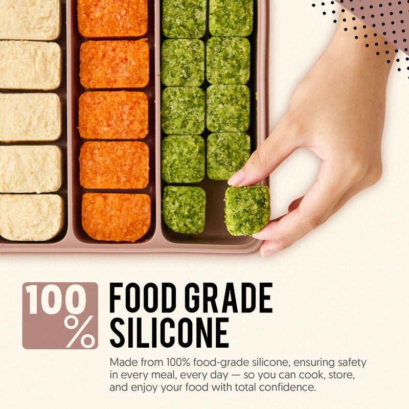 Firgi Silicone Baby Food Storage Container with Lid - 26.4oz Freezer Safe Stackable Meal Prep Containers for Baby Puree, Homemade Food & Snacks - BPA Free, Microwave & Dishwasher Safe - Brown - Image 3