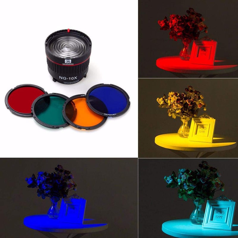 EXMAX NG-10X Fresnel Lens Focusing Adapter Fresnel Spot S-Mount Adapter Attachment 10-40° 5X Brighter Focus Lens Adjust for godox sl-60w Bowens Mount Studio Light Flash LED Light 4 Color Gel Filters - Image 3