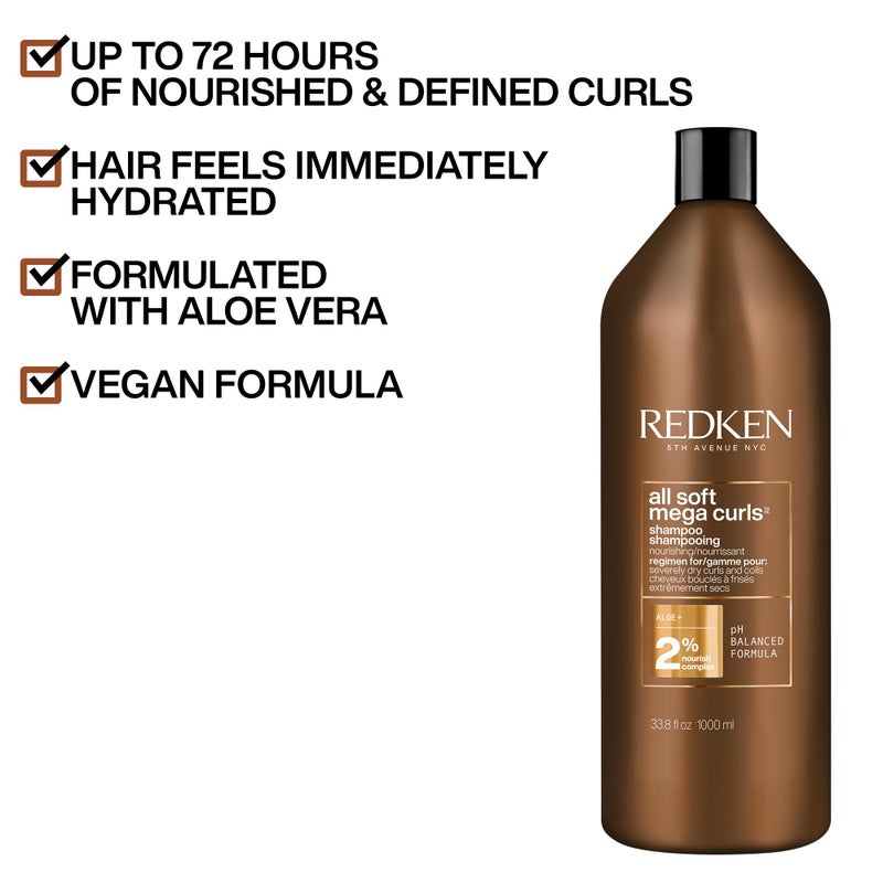 Redken All Soft Mega Curls Shampoo | For Extremely Dry Hair | Sulfate Free Shampoo | For Curly & Coily Hair | Nourishes & Softens Severely Dry Hair | With Aloe Vera - Image 3