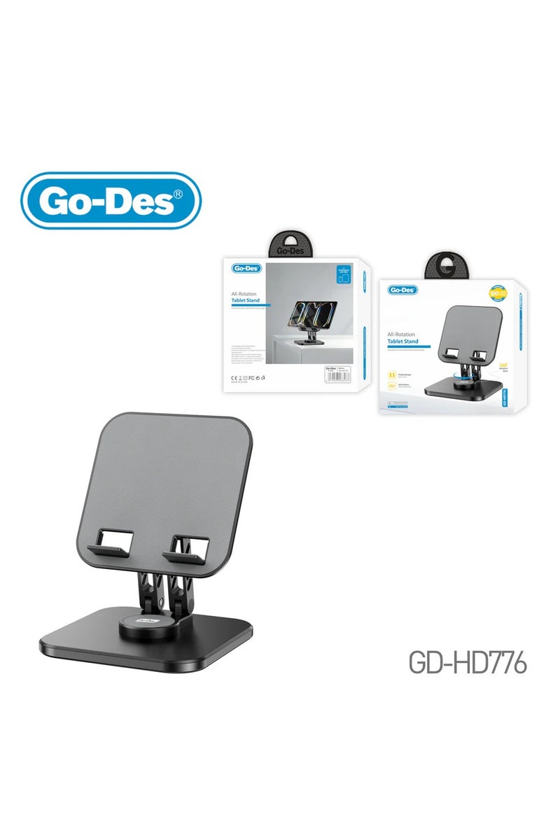 GO-DES Folding Tablet Stand with 360° Rotating Base Adjustable Desktop Holder for iPad and All Tablets - Image 1