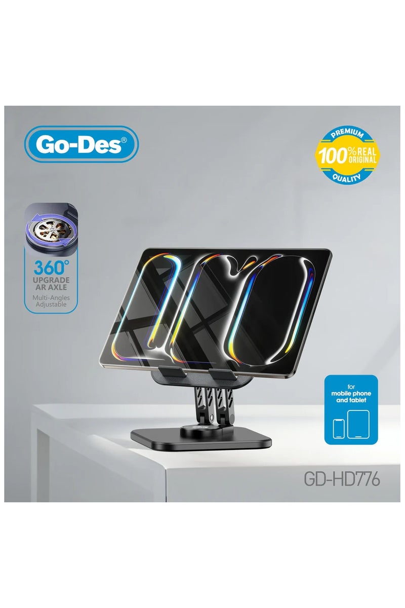 GO-DES Folding Tablet Stand with 360° Rotating Base Adjustable Desktop Holder for iPad and All Tablets - Image 3