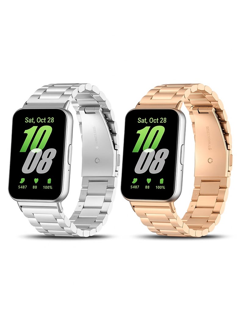 O Ozone (Pack of 2) Metal Watch Strap Compatible with Samsung Galaxy Fit 3 Wristband Stainless Steel Strap Bracelet for Men Women - Image 1