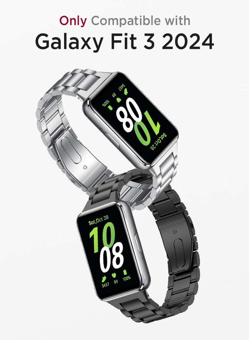 O Ozone (Pack of 2) Metal Watch Strap Compatible with Samsung Galaxy Fit 3 Wristband Stainless Steel Strap Bracelet for Men Women - Image 2