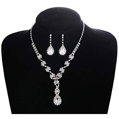 LOYALLOOK Women's Rhinestone Teardrop Necklace Bracelets and Dangle Earrings Jewerry Sets for Proms Weddings - Image 2