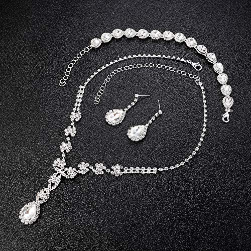 LOYALLOOK Women's Rhinestone Teardrop Necklace Bracelets and Dangle Earrings Jewerry Sets for Proms Weddings - Image 5