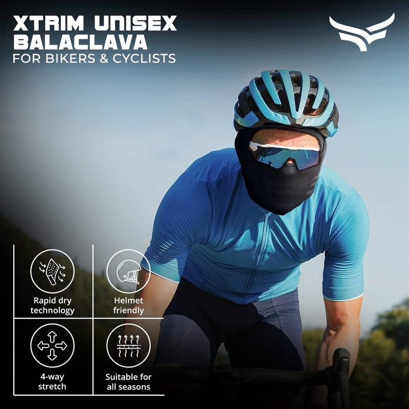 XTRIM Face Mask for Men and Women, Balaclava for Bike Riding, UV-Protected Full Face Mask, Breathable Helmet Liner, Sweat Absorbing, Odour-Free, 4-Way Stretch, Sun & Dust Protection (Black, Free Size) - Image 2