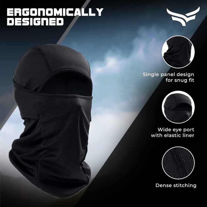 XTRIM Face Mask for Men and Women, Balaclava for Bike Riding, UV-Protected Full Face Mask, Breathable Helmet Liner, Sweat Absorbing, Odour-Free, 4-Way Stretch, Sun & Dust Protection (Black, Free Size) - Image 3
