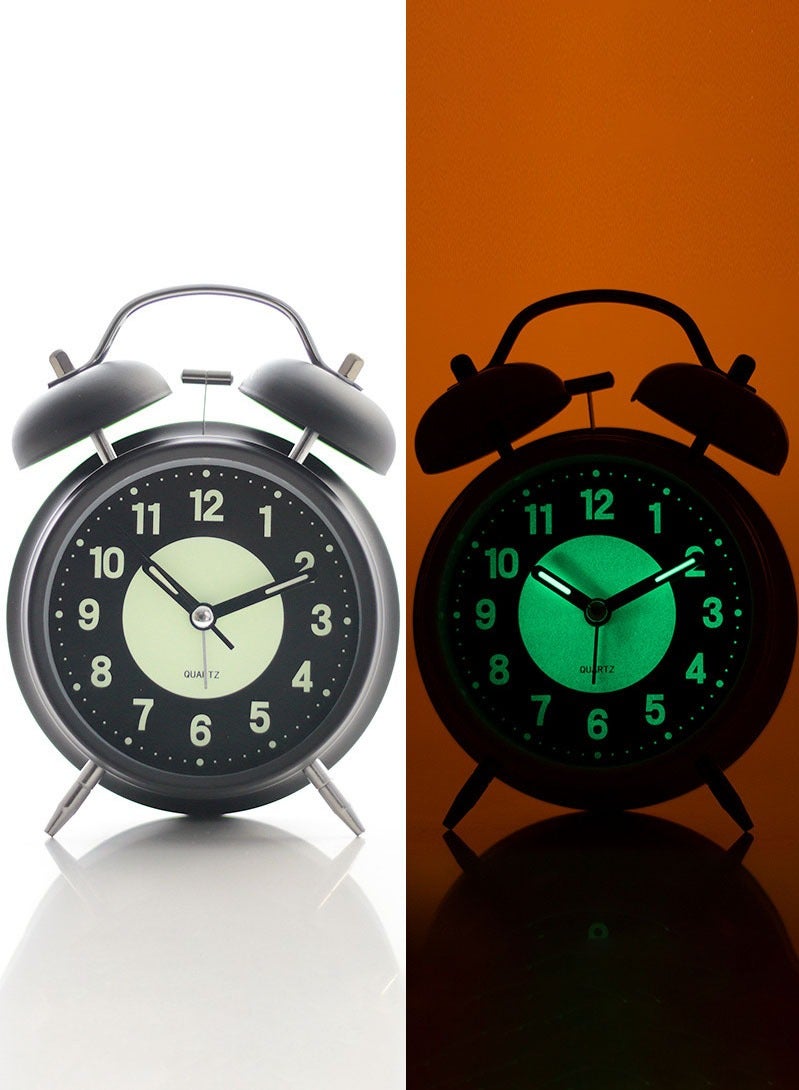 MAOGEDA Twin Bell Extra Loud Alarm Clock for Adults Who Are Heavy Sleepers, Loud Alarm Clock with Backlight, Silent Clock for Bedroom, Home or Office, Vintage 4" Silent Non-tick Quartz with Backlight, Luminous Dial, Alarm Clock for Bedroom Bedside (Black) - Image 1