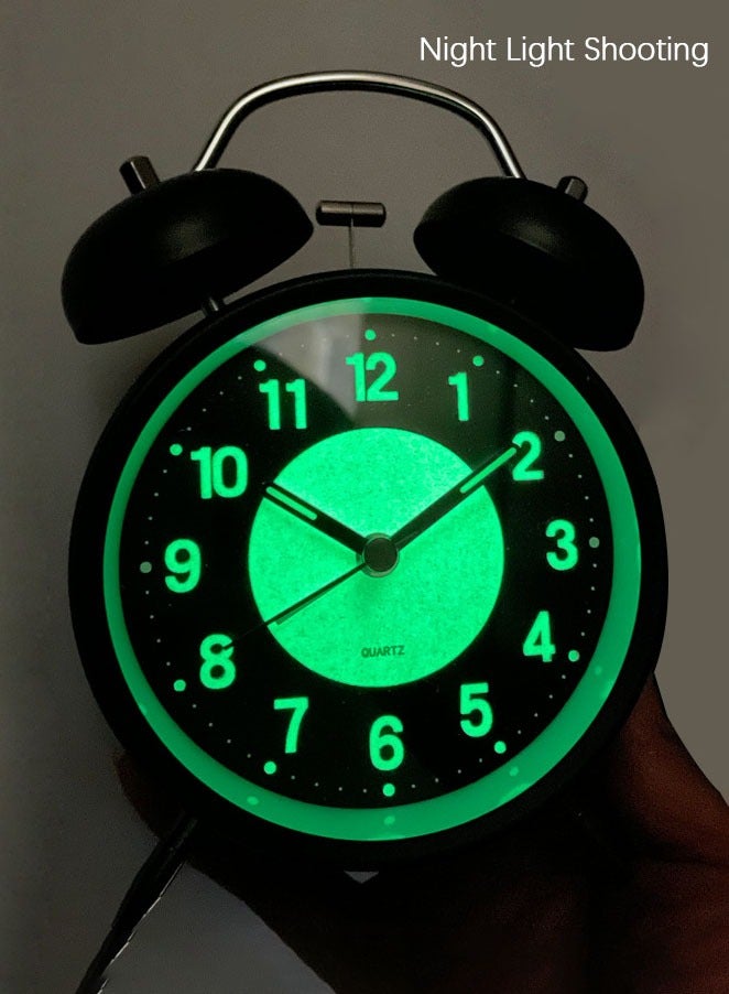 MAOGEDA Twin Bell Extra Loud Alarm Clock for Adults Who Are Heavy Sleepers, Loud Alarm Clock with Backlight, Silent Clock for Bedroom, Home or Office, Vintage 4" Silent Non-tick Quartz with Backlight, Luminous Dial, Alarm Clock for Bedroom Bedside (Black) - Image 4