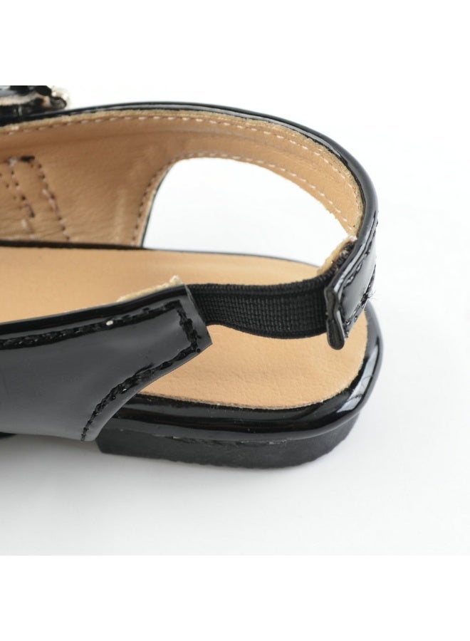 Girls Black Patent Leather Slingback Flats with Crystal Buckle Dress Shoes - Image 4