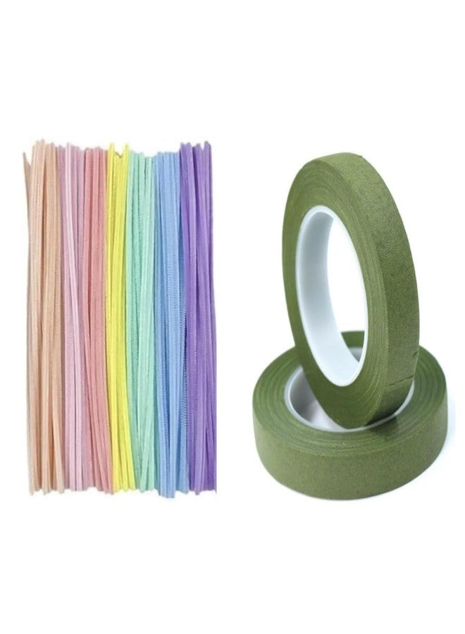 Aparonz Pipe Cleaners Craft,Chenille Stems for DIY Flowers, Limpia Pipas Fluffy Fuzzy Sticks for Gift Wrapping, Party Decorations (100pc pastel+2 pc roll Green Ribbon) - Image 1