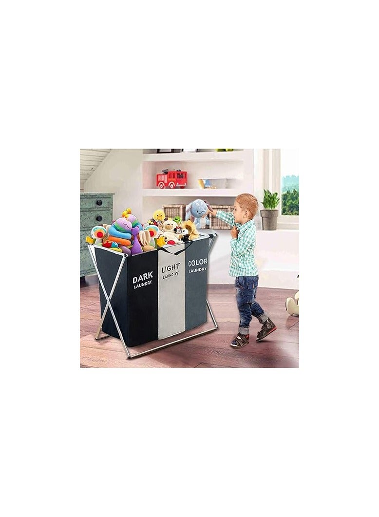 Foldable Laundry Hamper with Three Sections for Easy Sorting - Image 2