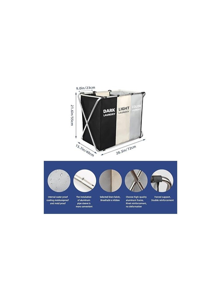 Foldable Laundry Hamper with Three Sections for Easy Sorting - Image 3