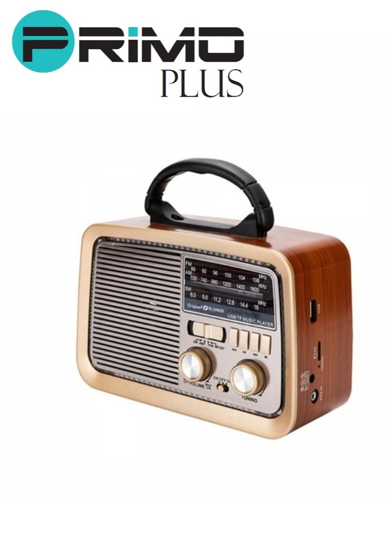 بريمو بلس راديو محمول HI-FI بثلاث قنوات FM - AM - SW ذهبي/بني/أسود بلوتوث AUX بطاقة TF قرص فلاش USB - Image 5