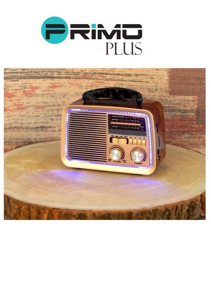 بريمو بلس راديو محمول HI-FI بثلاث قنوات FM - AM - SW ذهبي/بني/أسود بلوتوث AUX بطاقة TF قرص فلاش USB - Image 2