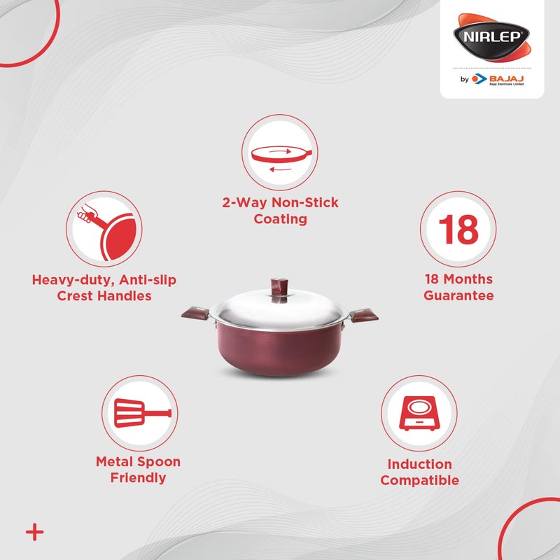 NIRLEP by Bajaj Electricals Aluminium Select J Class Non Stick Induction Casserole with Lid, 3 Liters, Maroon Red - Image 3