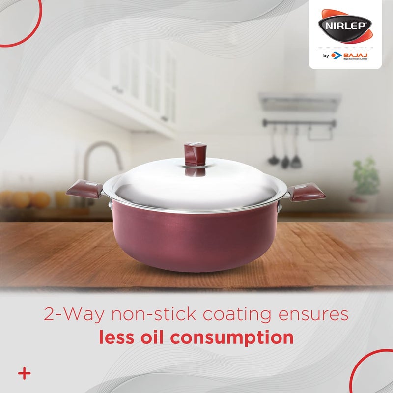 NIRLEP by Bajaj Electricals Aluminium Select J Class Non Stick Induction Casserole with Lid, 3 Liters, Maroon Red - Image 5