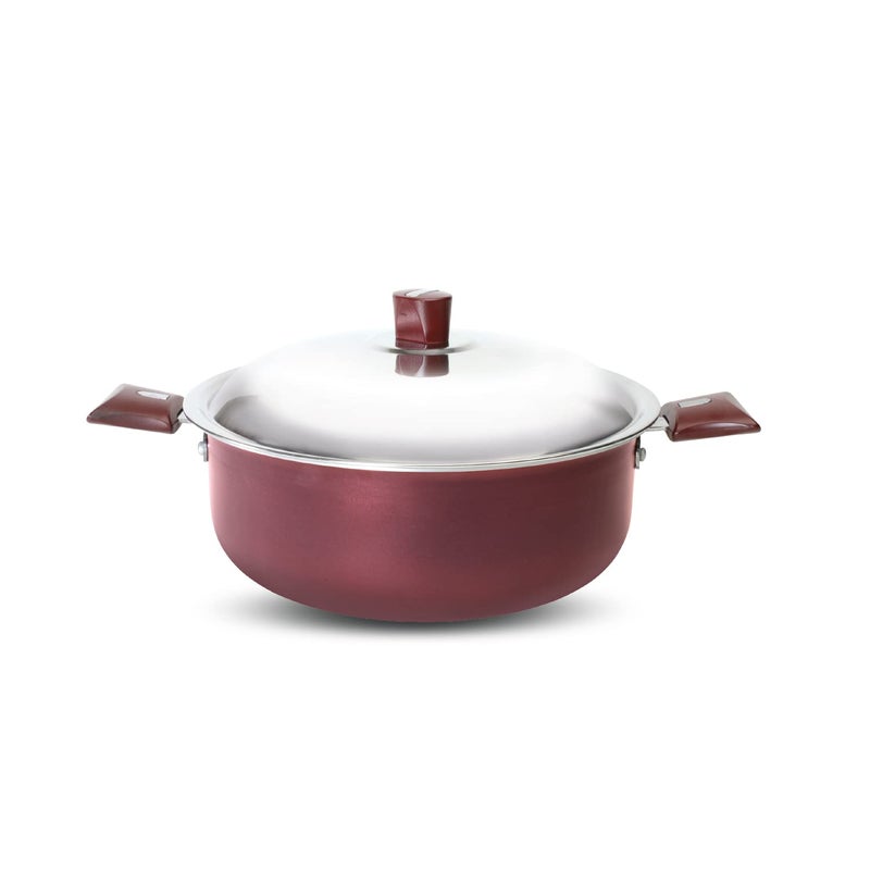 NIRLEP by Bajaj Electricals Aluminium Select J Class Non Stick Induction Casserole with Lid, 3 Liters, Maroon Red - Image 1