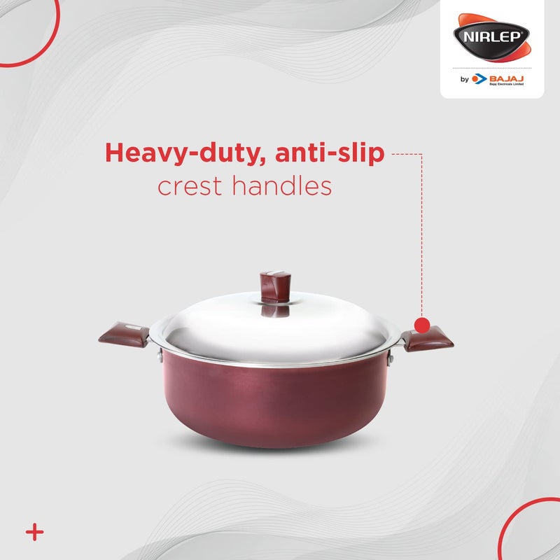 NIRLEP by Bajaj Electricals Aluminium Select J Class Non Stick Induction Casserole with Lid, 3 Liters, Maroon Red - Image 4
