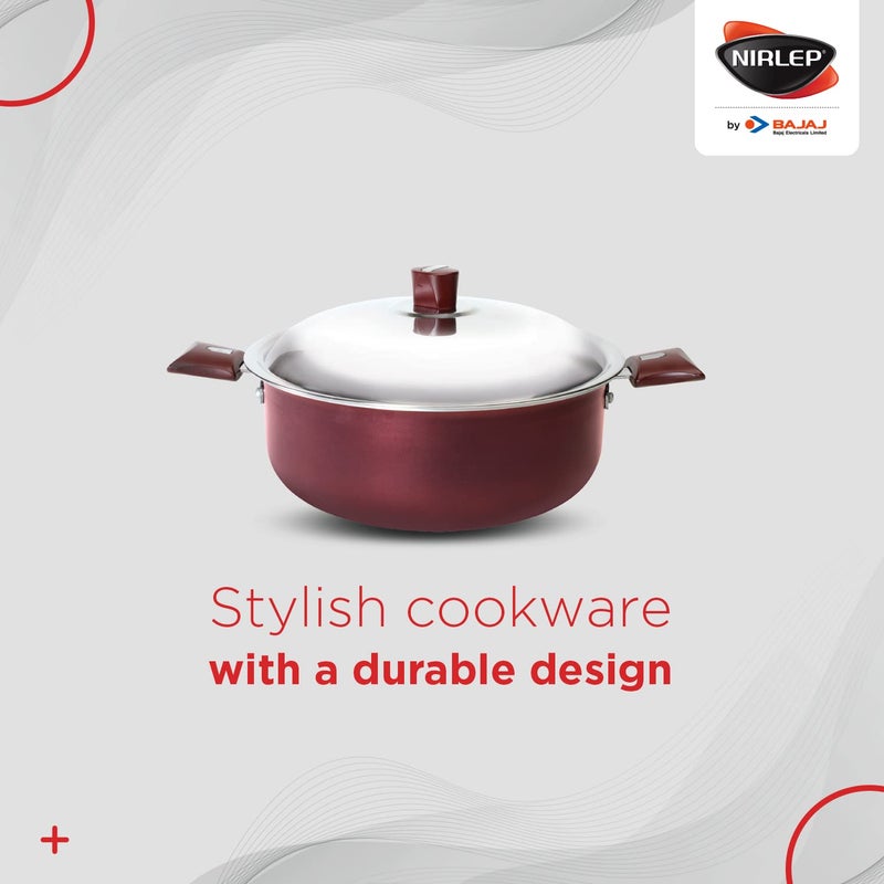 NIRLEP by Bajaj Electricals Aluminium Select J Class Non Stick Induction Casserole with Lid, 3 Liters, Maroon Red - Image 2