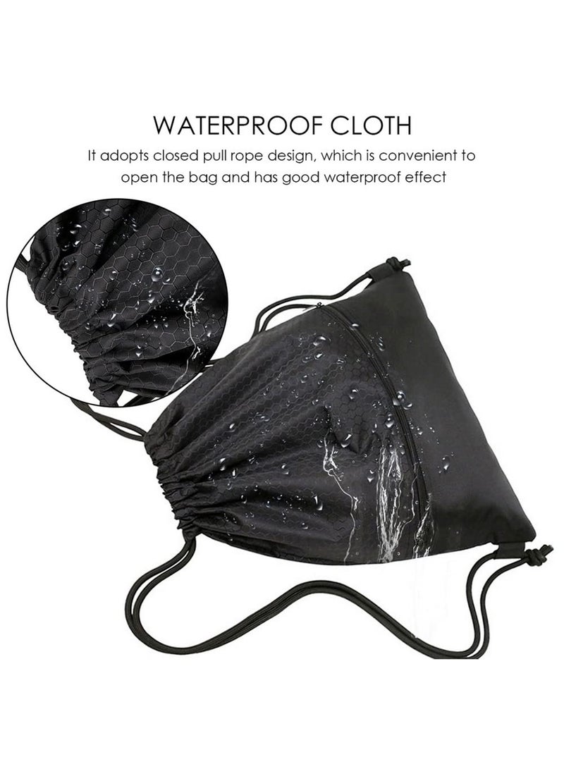 UANIQ Drawstring Backpack Large Capacity Gym Sports Bag Waterproof Oxford Fabric Swimming Sack with Zipper Pocket Soccer Basketball Training Bag for Men Women Students 50x42cm Black - Image 5