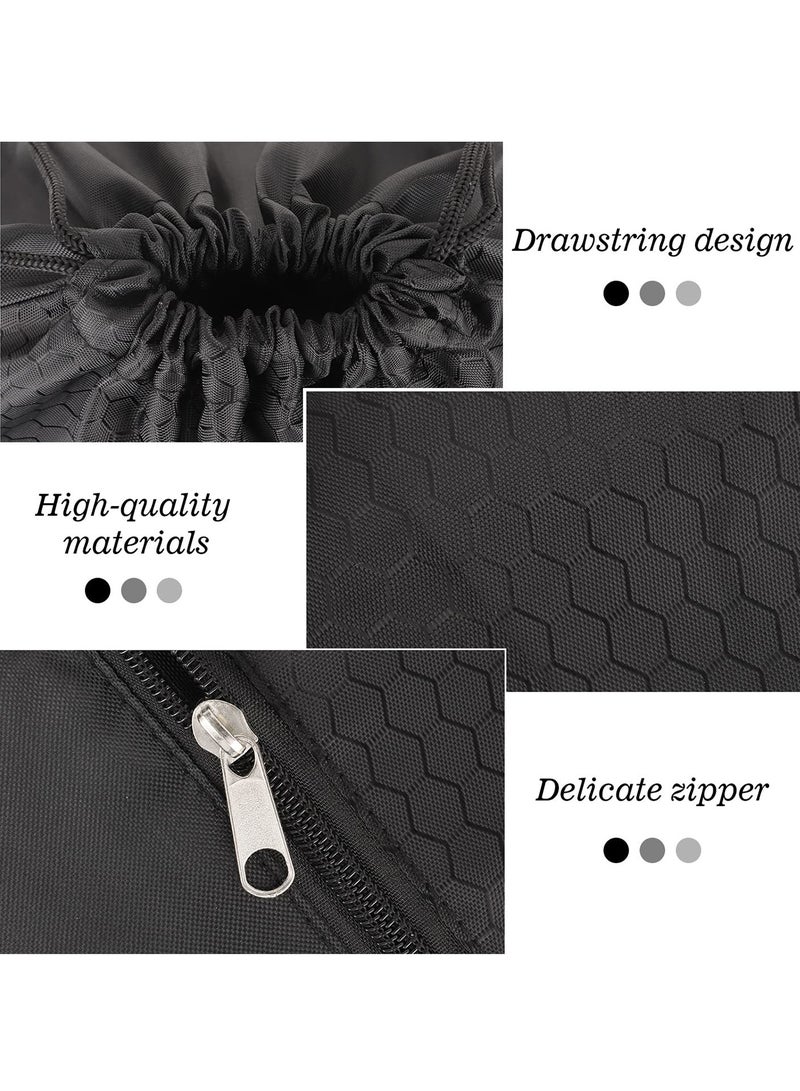 UANIQ Drawstring Backpack Large Capacity Gym Sports Bag Waterproof Oxford Fabric Swimming Sack with Zipper Pocket Soccer Basketball Training Bag for Men Women Students 50x42cm Black - Image 3