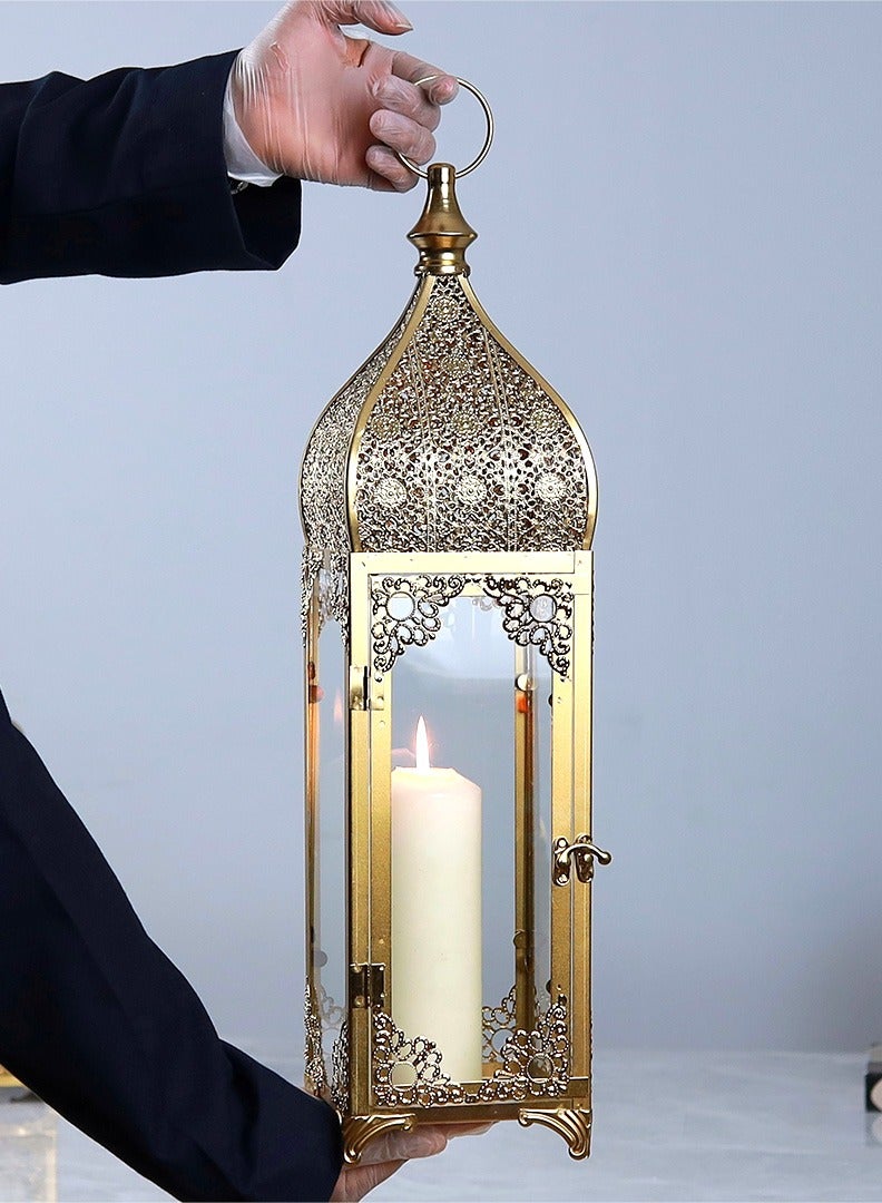 AL Hadaya Mall Luxury Ornate Ramadan Decorative Lantern – Gold Elegant Candle Lantern for Home Décor – 14x14x56 cm - Image 1