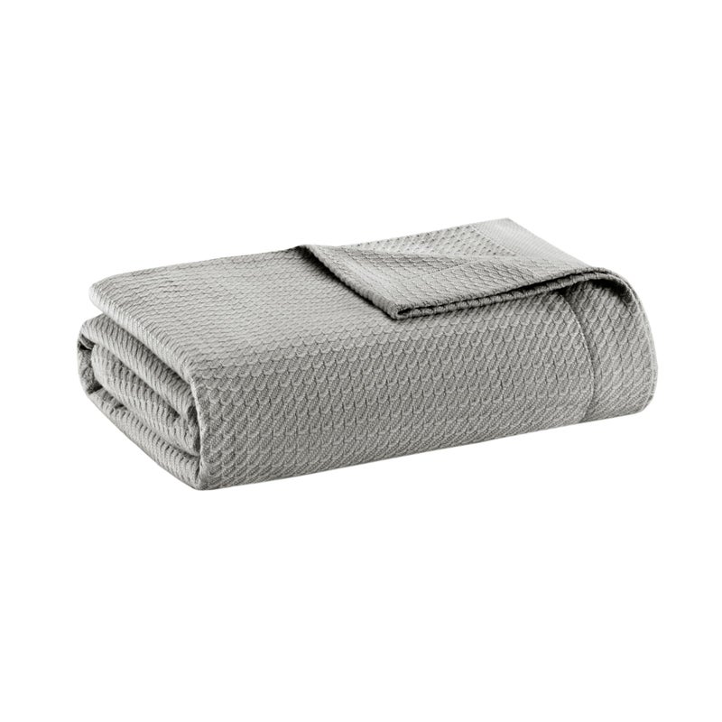 madison park Madison Park Egyptian Cotton Luxury Blanket Grey 108x90 King Size Knit Premium Soft Cozy 100 Cerified Egyptian Cotton For Bed Couch or Sofa  - Image 1