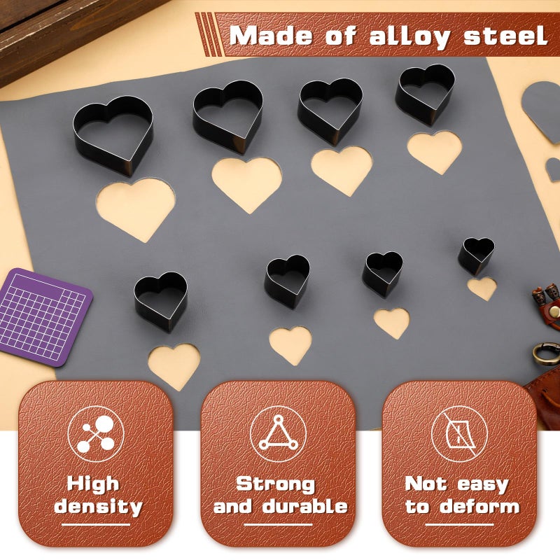 Yizzvb 8 Pcs Heart Leather Cutter Set, 8 Sizes High Carbon Steel Heart Punch Tools, Sharp Hollow Die Cutters for DIY Leather Crafts, Jewelry Making with Portable Plastic Storage Box - Image 3