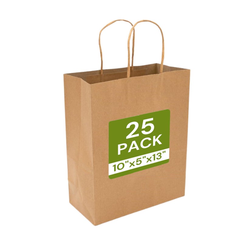 KAGAZ Paper Bags with Handles,10x5x13 Inches, 25 bags, Kraft Shopping and Party gift Bags (Brown) - Image 3