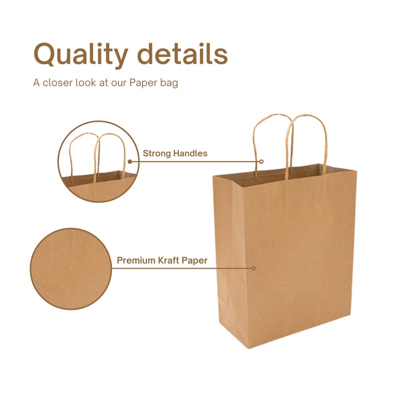 KAGAZ Paper Bags with Handles,10x5x13 Inches, 25 bags, Kraft Shopping and Party gift Bags (Brown) - Image 4