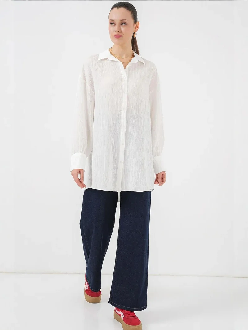 بيغ دارت قميص بأزرار وياقة وأكمام طويلة بنسيج بارت