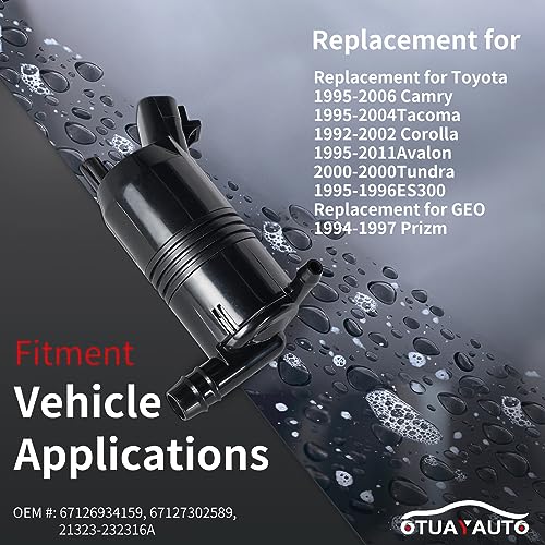 OTUAYAUTO 385-232316C مضخة موتور غسيل الزجاج الأمامي OTUAYAUTO، بديل لتويوتا تاكوما كامري كورولا أفالون توندر، شيفروليه جيو بريزم، لكزس ES300 بديل لرقم OEM #:22156171، 22138719، 8533006030 - Image 3