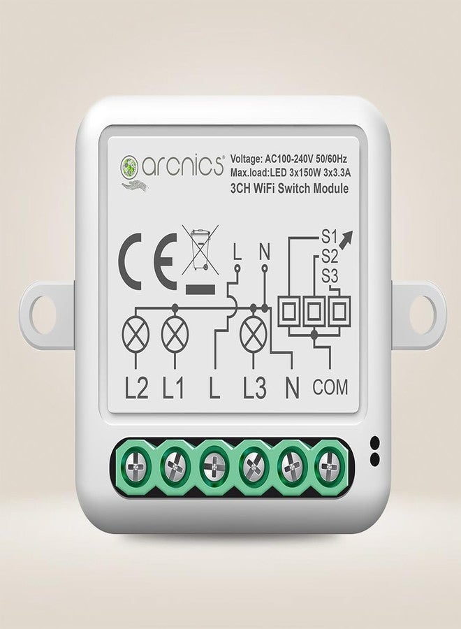 arcnics® - 3 Node Smart WiFi Retrofit Switch | WiFi Controlled | Works with Smart Life, Alexa, Google | Fits into any Existing Switch Board | DIY 3 Channel/Gang Module - Image 1