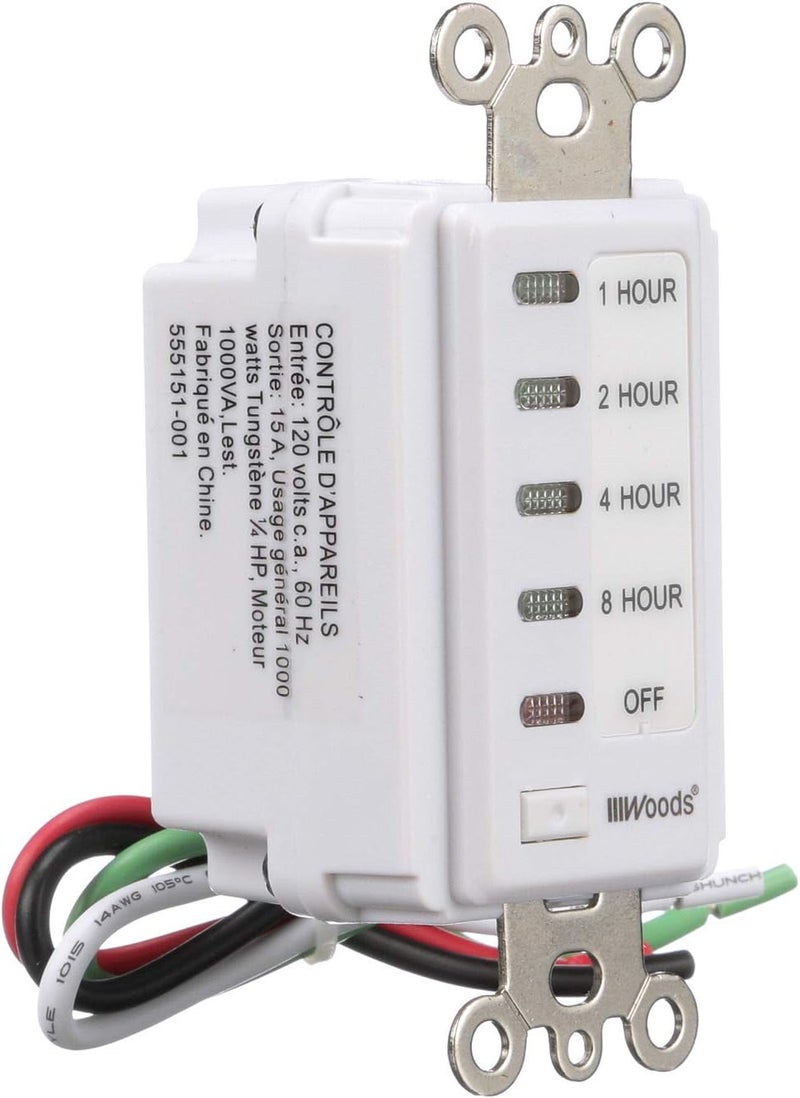 Woods 59013 in-Wall Timer; 120 V; 15 A; 2; 4; 8; 12 Hr Off; 8-Hour; White - Image 5