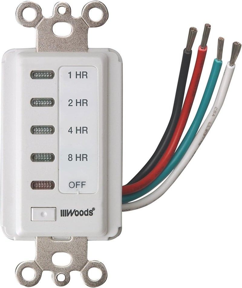 Woods 59013 in-Wall Timer; 120 V; 15 A; 2; 4; 8; 12 Hr Off; 8-Hour; White - Image 1